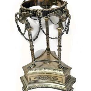 Antique Victorian Silver Plate Swan Stand Centerpiece / Vase Holder Base Ornate